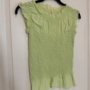 Anthropologie Light Green Smocked Blouse
